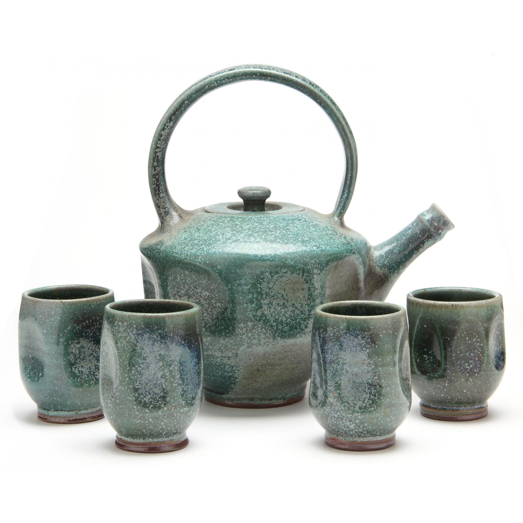 nc-pottery-ben-owen-iii-teapot-and-mugs-set