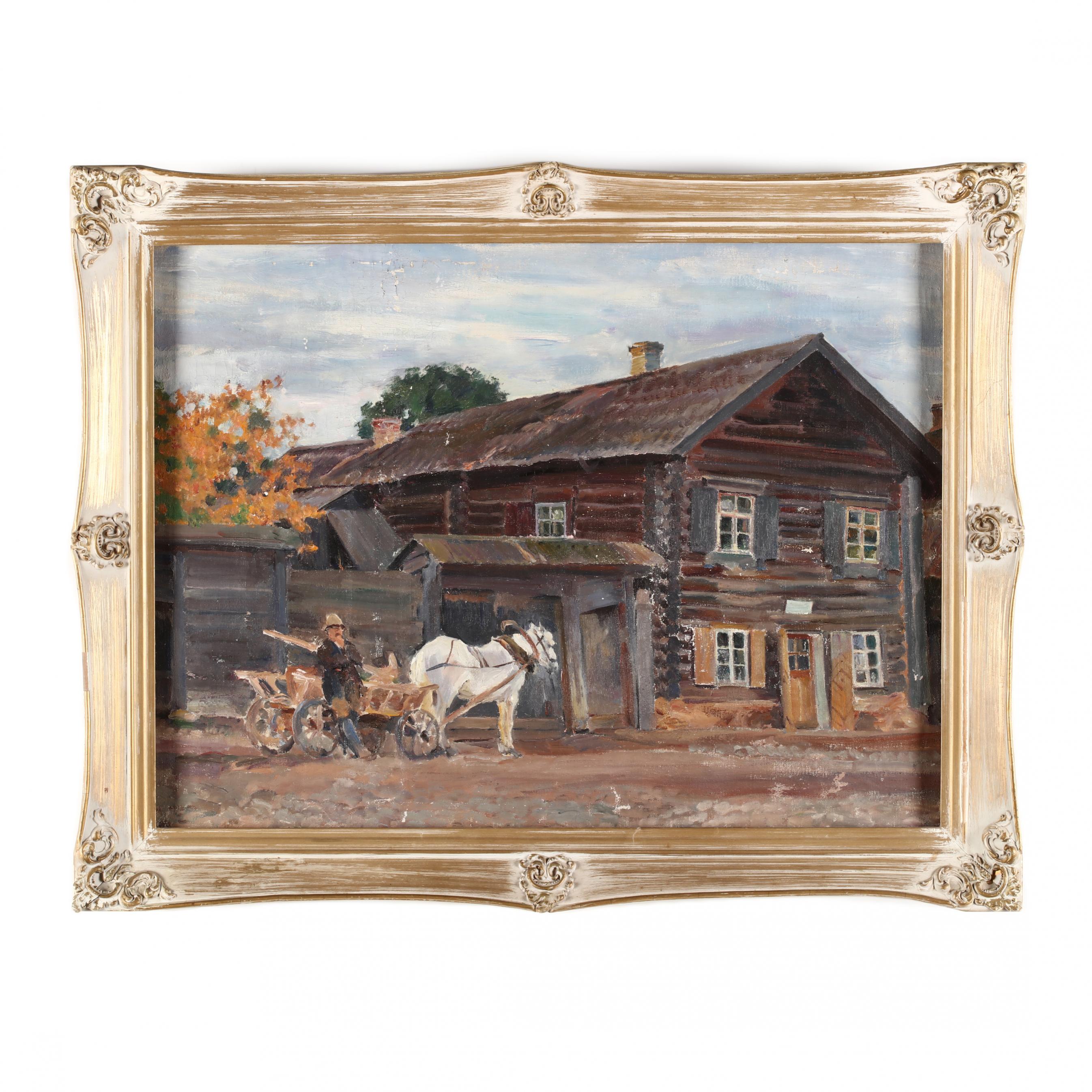 sergei-vinogradov-russian-1869-1938-village-scene-with-figure-horse