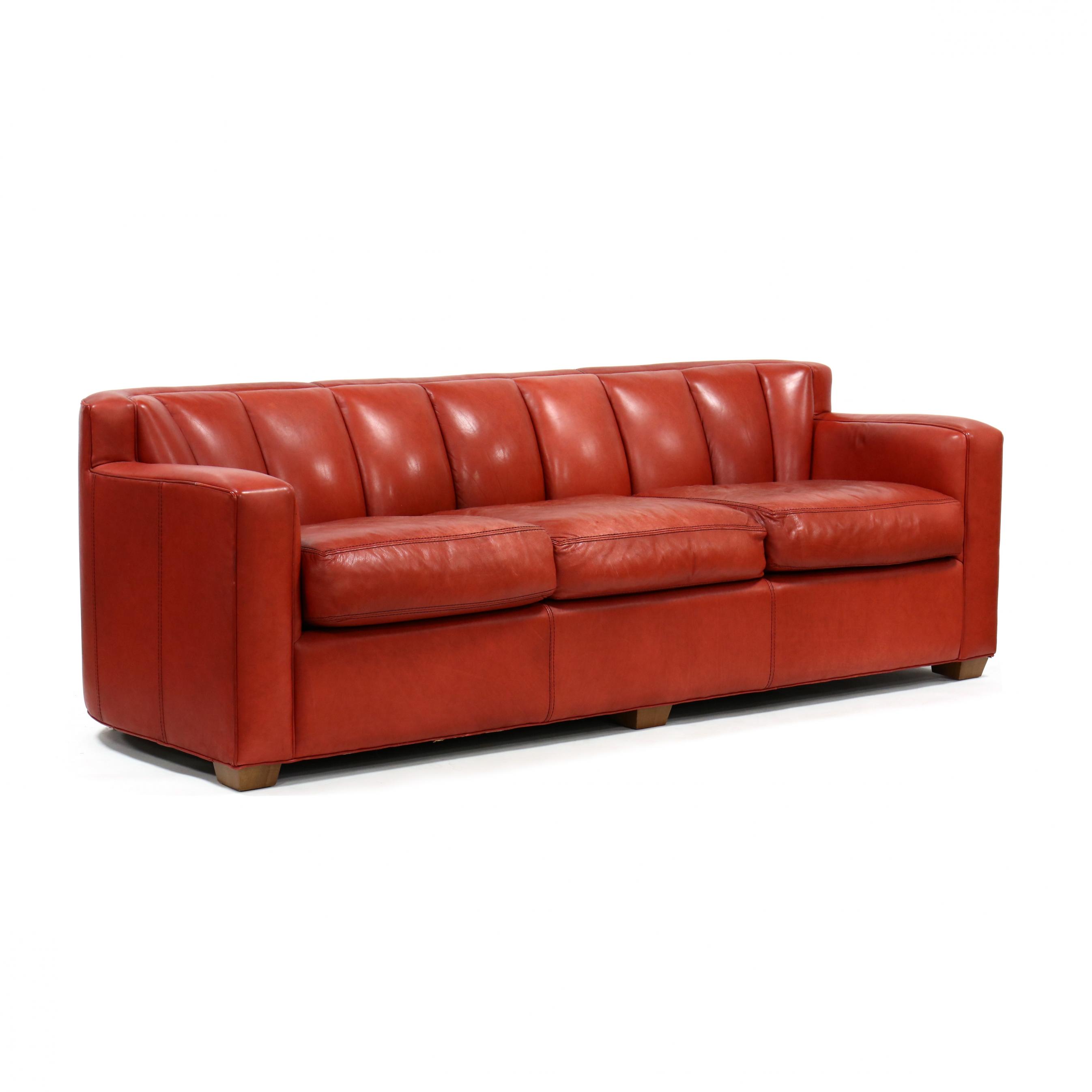 thomasville-furniture-modern-red-leather-sofa